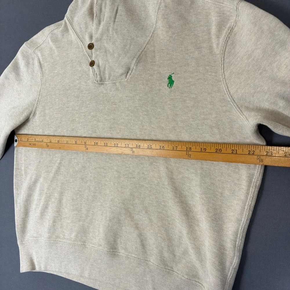 Polo Ralph Lauren Beige Tan Shawl Collar Sweater Men's Size Medium Green Pony